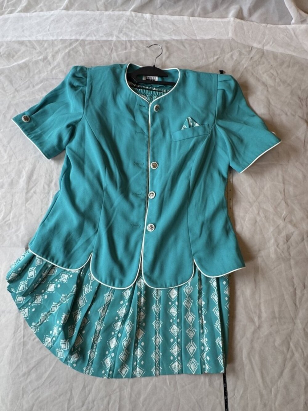 Vintage Leslie Fay Teal 2 Piece Skirt Suit Set